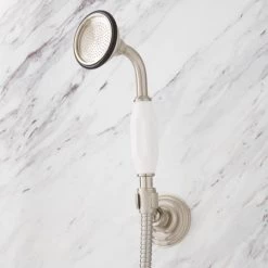 Signature Hardware Exposed Shower System with Shower Head and Handshower -Signature Hardware Shop 304383 exposed pipe shower brushed nickel detail hand shower