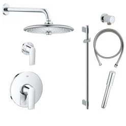 Grohe Defined Pressure Balanced Shower System with Shower Head, Shower Arm, Hand Shower, and Hose - Valve Included