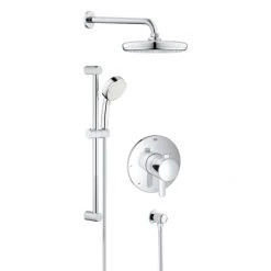 Grohe Europlus Shower Trim Package with Single Function Rain Shower Head, Hand Shower, Shower Arm, Flange and 24" Slide Bar
