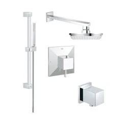 Grohe Pressure Balance Shower System with Single Function Shower Head and Hand Shower, Slide Bar and Valve Trim - Less Valve