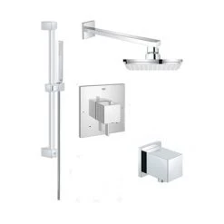 Grohe EuroCube Pressure Balance Shower System with Single Function Shower Head and Hand Shower, Slide Bar and Valve Trim - Less Valve