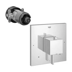 Grohe EuroCube Pressure Balance Shower System with Single Function Shower Head and Hand Shower, Slide Bar and Valve Trim - Less Valve -Signature Hardware Shop grohe gr sqr 02 valve trim 109