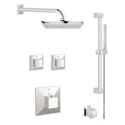 Grohe Allure Brilliant Thermostatic Shower System with Rain Shower Head, Handshower, Slide Bar, and Volume Controls - All Valves Included