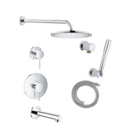 Grohe Essence Pressure Balanced Shower System with Rain Shower Head, Hand Shower, Shower Arm, and Hose - Valves Included