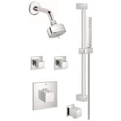 Grohe Eurocube Thermostatic Shower System with Multi-Function Shower Head, Handshower, Slide Bar, and Volume Controls - All Valves Included