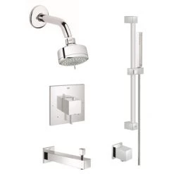 Grohe Eurocube Pressure Balanced Shower System with Multi-Function Shower Head, Handshower, Slide Bar, Wall Supply, Tub Spout, Integrated Diverter and Volume Control - Rough-In Valve Included