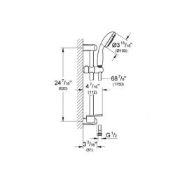 Grohe Europlus Thermostatic Shower System with Rain Shower Head, Handshower, Slide Bar, Wall Supply, Tub Spout, Integrated Diverter and Volume Control - Rough-In Valve Included -Signature Hardware Shop grohe gss europlus dth 06 handshower slide bar dimensional drawing 41