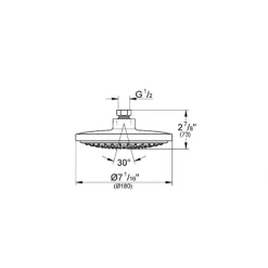 Grohe Europlus Pressure Balanced Shower System with Rain Shower Head, Handshower, Slide Bar, Wall Supply, Tub Spout, Integrated Diverter and Volume Control - Rough-In Valve Included -Signature Hardware Shop grohe gss europlus tpb 06 shower head dimensional drawing 207