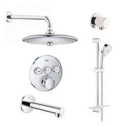 Grohe SmartControl Shower System with Tub Spout, Shower Head, Hand Shower, Shower Arm, Wall Supply Elbow, Valve Trim, and Rough In