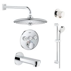 Grohe SmartControl Shower System with Tub Spout, Hand Shower, Slide Bar, Hose, Shower Head, Shower Arm, Wall Supply Elbow, Valve Trim, and Rough In