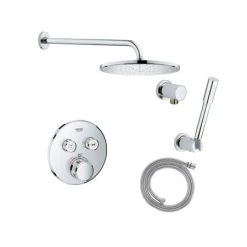 Grohe Grohtherm Thermostatic Shower System with Rain Shower Head, Hand Shower, Shower Arm, and Hose - Valve Included