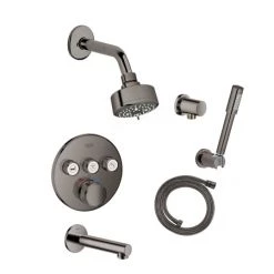 Grohe Grohtherm Thermostatic Shower System with Shower Head, Hand Shower, Shower Arm, Hose, and Tub Spout - Valve Included