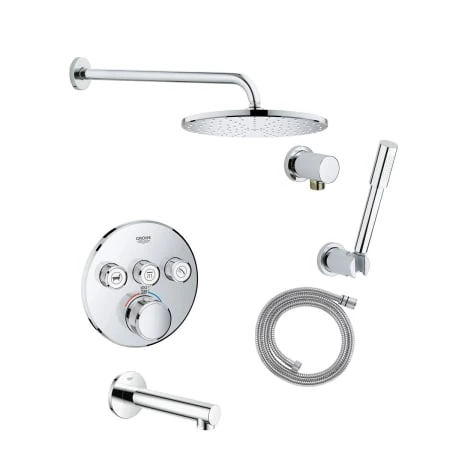 Grohe Grohtherm Thermostatic Shower System with Rain Shower Head, Hand Shower, Shower Arm, Hose, and Tub Spout - Valve Included 3 Grohe Grohtherm Thermostatic Shower System with Rain Shower Head, Hand Shower, Shower Arm, Hose, and Tub Spout - Valve Included