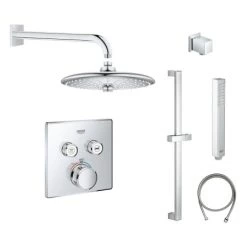 Grohe SmartControl Shower System with Shower Head, Hand Shower, Shower Arm, Wall Supply Elbow, Slide Bar, Hand Shower Hose, Valve Trim, and Rough In