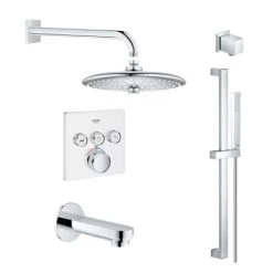 Grohe SmartControl Shower System with Tub Spout, Shower Head, Shower Arm, Wall Supply Elbow, Hand Shower, Valve Trim, and Rough In