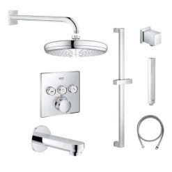 Grohe SmartControl Shower System with Tub Spout, Shower Head, Shower Arm, Wall Supply Elbow, Slide Bar, Hand Shower, Hand Shower Hose, Valve Trim, and Rough In