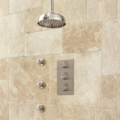 Signature Hardware Isola Thermostatic Shower System with 8" Rain Shower Head and 3 Body Sprays - Rough In Included