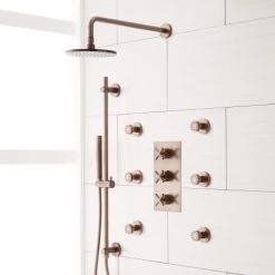 Signature Hardware Exira Thermostatic Shower System with 7-3/8" Shower Head, Hand Shower, and 6 Body Sprays - Rough In Included
