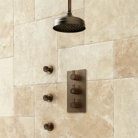 Signature Hardware Isola Thermostatic Shower System with 6" Rain Shower Head and 3 Body Sprays - Rough In Included 3 Signature Hardware Isola Thermostatic Shower System with 6" Rain Shower Head and 3 Body Sprays - Rough In Included