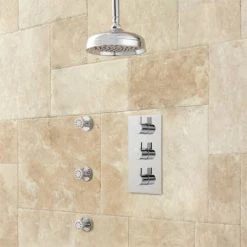 Signature Hardware Isola Thermostatic Shower System with 14" Rain Shower Head and 3 Body Sprays - Rough In Included