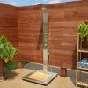 Signature Hardware Alvin Stainless Steel Thermostatic Outdoor Shower Panel with Shower Head, Hand Shower, Bodysprays and Bamboo Tray -Signature Hardware Shop signature hardware 413242 7374231