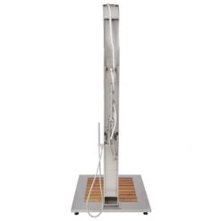 Signature Hardware Alvin Stainless Steel Thermostatic Outdoor Shower Panel with Shower Head, Hand Shower, Bodysprays and Bamboo Tray -Signature Hardware Shop signature hardware 413242 back without cover view 187