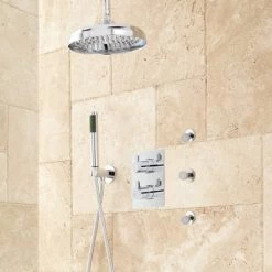 Signature Hardware Hinson Thermostatic Shower System with 14" Rain Shower Head, Hand Shower, and 3 Body Sprays - Rough In Included