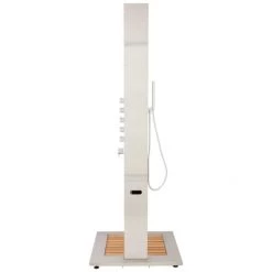 Signature Hardware Dalton Stainless Steel Thermostatic Outdoor Shower Panel with Shower Head, Hand Shower, Bodysprays and Bamboo Tray -Signature Hardware Shop signature hardware 417701 back 137