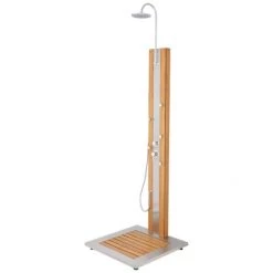 Signature Hardware Newman Thermostatic Outdoor Shower Panel with Shower Head, Hand Shower, Bodysprays and Bamboo Tray