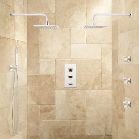 Signature Hardware Ryle Thermostatic Shower System with 7-3/4" Rain Shower Head, Hand Shower, and 3 Body Sprays - Rough In Included 3 Signature Hardware Ryle Thermostatic Shower System with 7-3/4" Rain Shower Head, Hand Shower, and 3 Body Sprays - Rough In Included