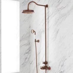 Signature Hardware Cooper Thermostatic Shower System with 8-3/4" Rainfall Shower Head and Hand Shower- Rough In Included