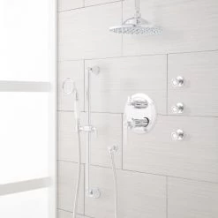 Signature Hardware Cooper Pressure Balanced Shower System with 6" Rain Shower Head, Hand Shower, and 3 Body Sprays - Rough In Included