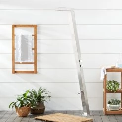 Signature Hardware Nolin Freestanding Stainless Steel Thermostatic Outdoor Shower Panel with Shower Head and Foot Shower