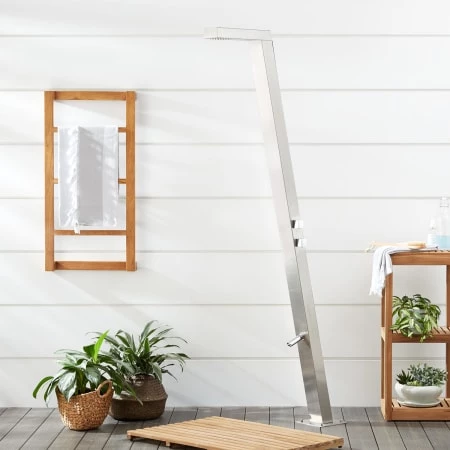 Signature Hardware Nolin Freestanding Stainless Steel Thermostatic Outdoor Shower Panel with Shower Head and Foot Shower 3 Signature Hardware Nolin Freestanding Stainless Steel Thermostatic Outdoor Shower Panel with Shower Head and Foot Shower