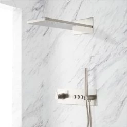 Signature Hardware Hollyn Thermostatic Shower System with 6-1/2" Rainfall Shower Head and Hand Shower- Rough In Included