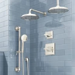 Signature Hardware Pinecrest Pressure Balanced Shower System with Shower Head, Hand Shower, Slide Bar, Shower Arm, Hose, Valve Trim, and Cross Handles - Less Rough-In Valve