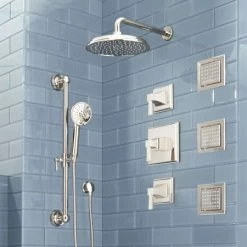 Signature Hardware Pinecrest Thermostatic Shower System with Shower Head, Hand Shower, Slide Bar, Bodysprays, Shower Arm, Hose, Valve Trim, and Lever Handles