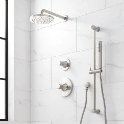 Signature Hardware Lentz Pressure Balanced Shower System with Shower Head, Hand Shower, Slide Bar, Shower Arm, Hose, and Valve Trim - Rough-In Included