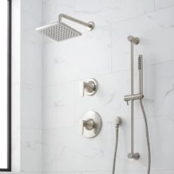 Signature Hardware Berwyn Pressure Balanced Shower System with Rain Shower Head, Slide Bar, Hand Shower, Hose, Valve Trim and Diverter - Rough In Included