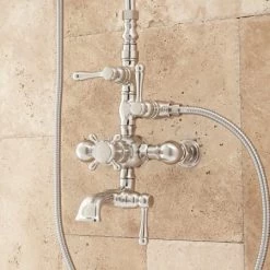 Signature Hardware Oxford Exposed Thermostatic Tub and Shower System with Hand Shower and Tub Spout - Rough In Included -Signature Hardware Shop signature hardware 905351 valve trim brushed nickel 203