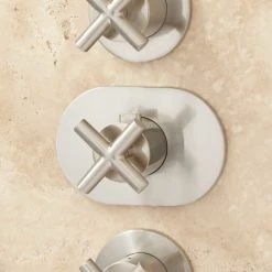 Signature Hardware Callas Thermostatic Shower System with Rainfall Shower Head and Hand Shower - Rough In Included -Signature Hardware Shop signature hardware 925945 valve trim close up brushed nickel 216