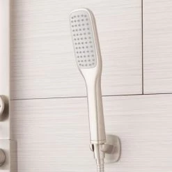 Signature Hardware Correia Thermostatic Shower Panel with Rain Shower Head, Hand Shower, Hose, and 3 Body Sprays - Rough In Included 11 Signature Hardware Correia Thermostatic Shower Panel with Rain Shower Head, Hand Shower, Hose, and 3 Body Sprays - Rough In Included -Signature Hardware Shop signature hardware 931424 brushed nickel hand shower 332