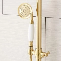 Signature Hardware Dolwick Exposed Shower System with Rain Shower Head, Hand Shower, and Hose - Rough In Included -Signature Hardware Shop signature hardware 939624 polished brass hand shower 253
